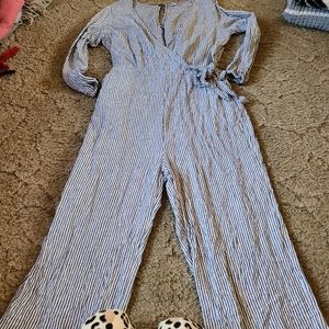 Blue and white romper